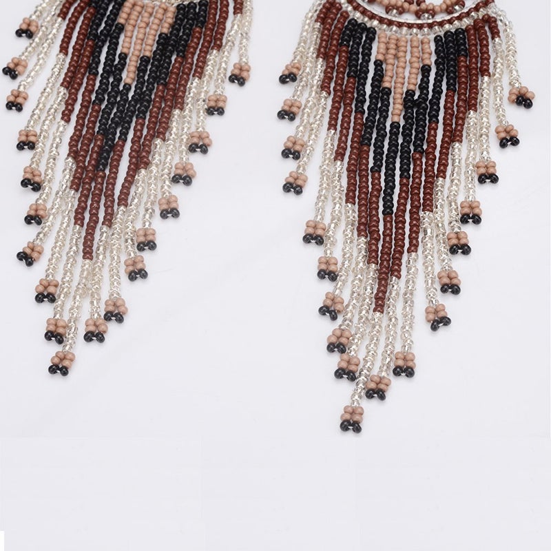 Tarsus Bead Earrings Dangle for Women Seed Bead Dream Catcher Women Hypoallergenic Beaded Native American(Gray) - Image 4